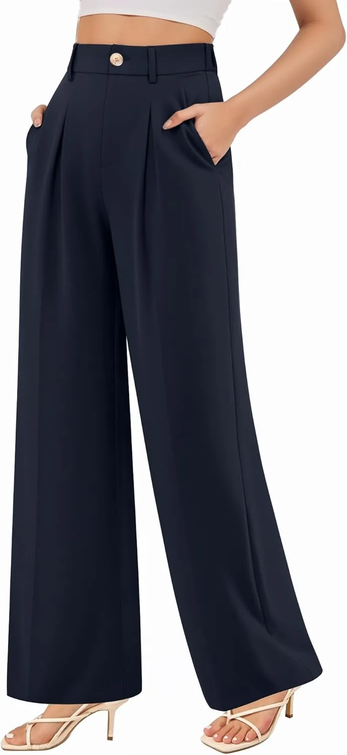 CLOZOZ Wide Leg Pants Women's High Waisted Work Trousers Regular for Office Business Casual