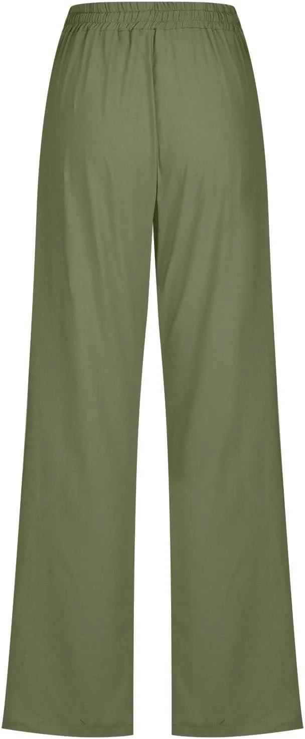 Comfy Women's Linen Pants Palazzo Cotton Linen Pants Wide Leg Loose High Waisted Trousers Summer Linen Slacks