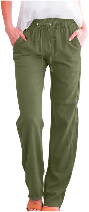 Comfy Women's Linen Pants Palazzo Cotton Linen Pants Wide Leg Loose High Waisted Trousers Summer Linen Slacks
