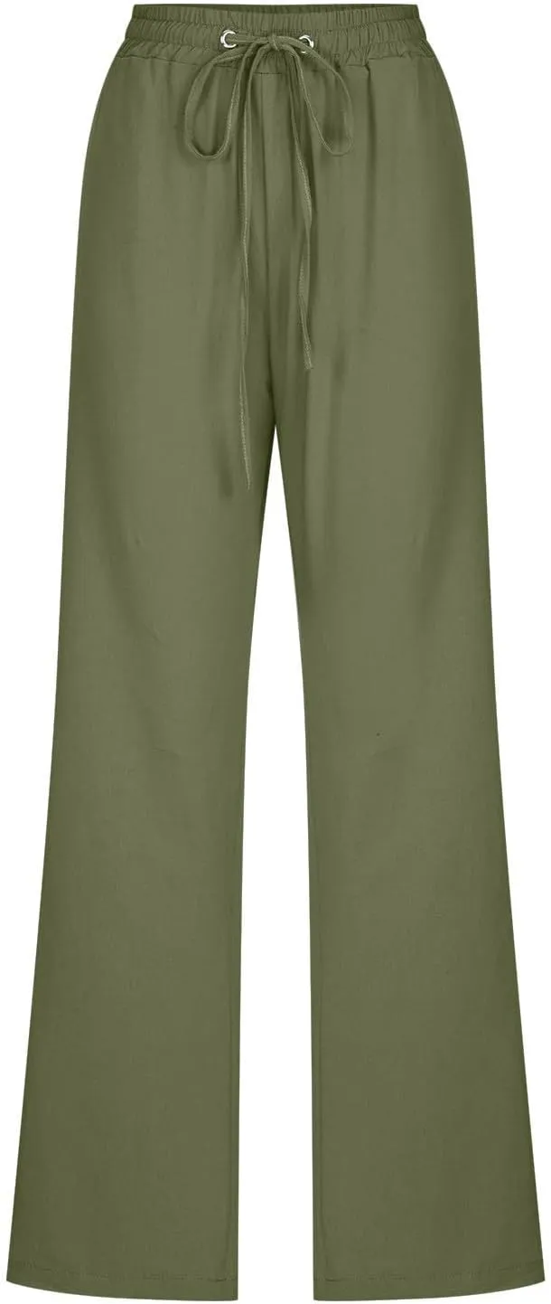 Comfy Women's Linen Pants Palazzo Cotton Linen Pants Wide Leg Loose High Waisted Trousers Summer Linen Slacks