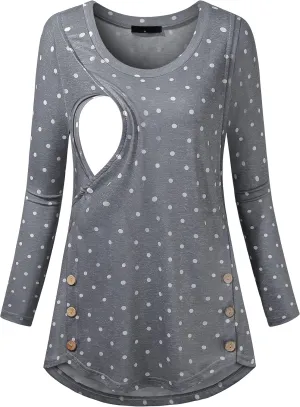 connche Women's Button Side Maternity Tunic Nursing Tops for Breastfeeding