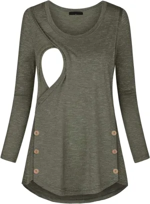connche Women's Button Side Maternity Tunic Nursing Tops for Breastfeeding