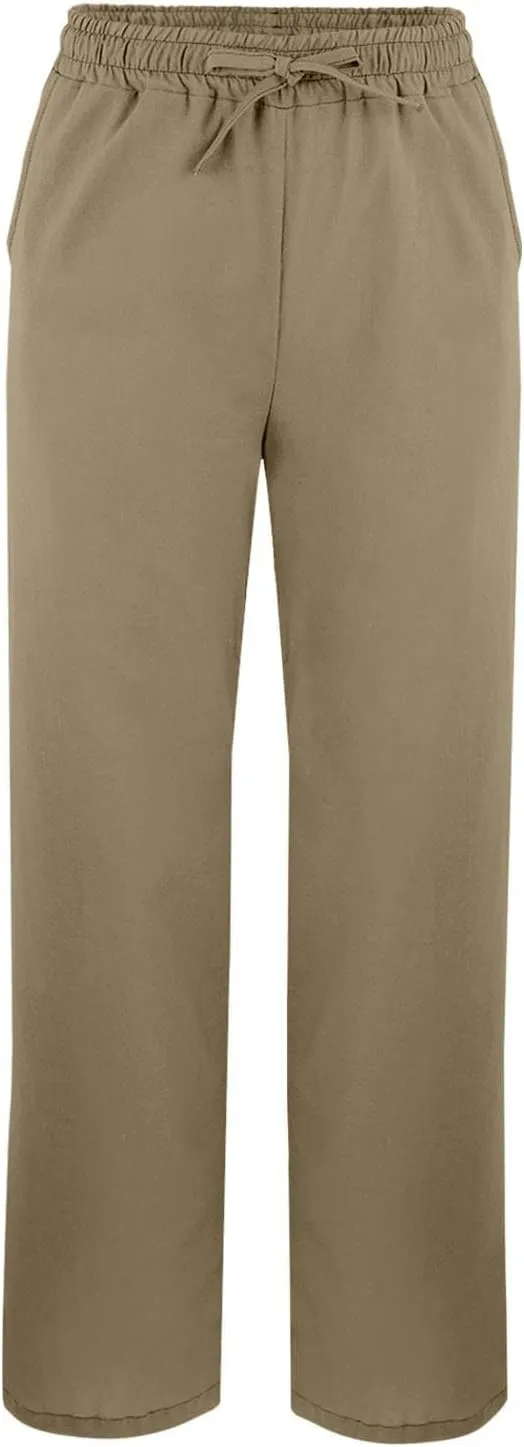 Cotton Linen Pants for Women Summer Beach Lounge with Pockets Loose Fit Casual Elastic Waist Trousers