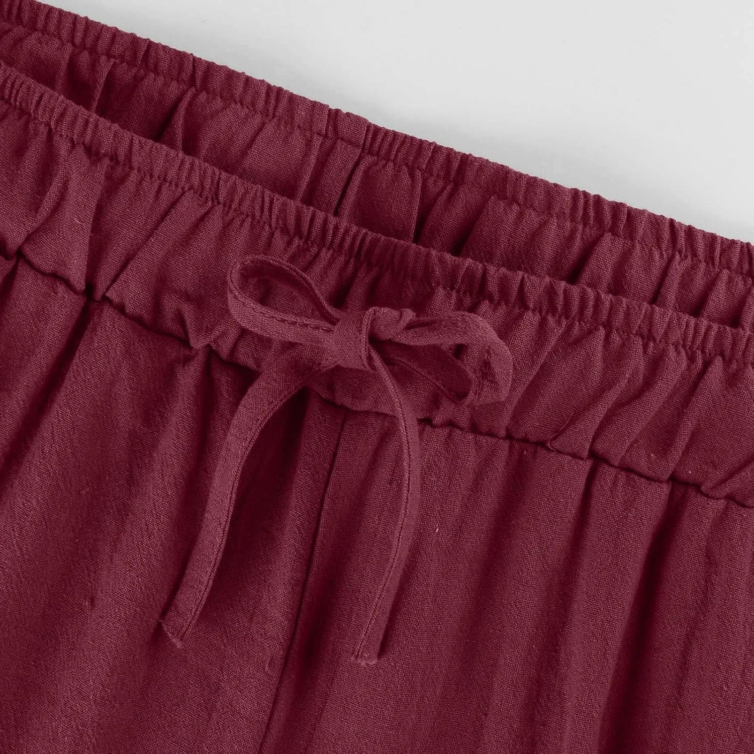Cotton Linen Pants Women Summer Lightweight Boho Flowy Wide Leg Pants Casual Beach Drawstring Waist Palazzo Pants