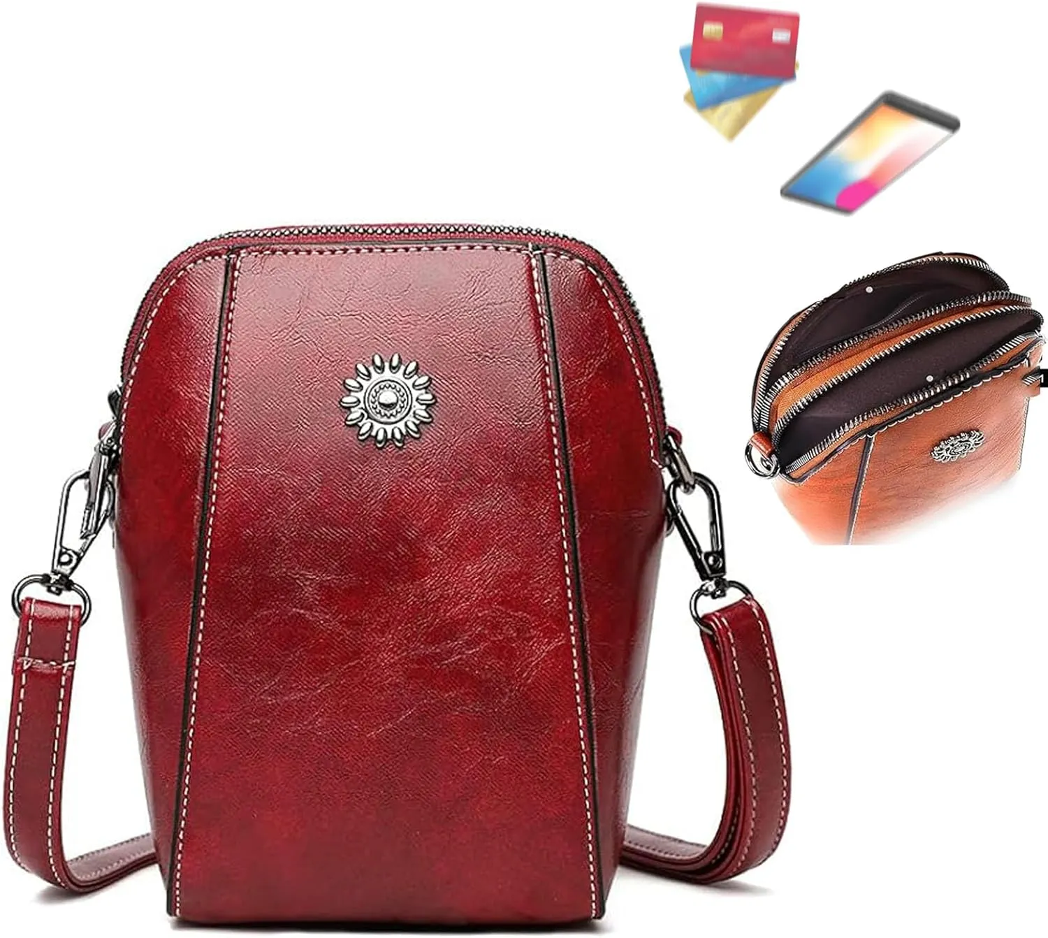 Crossbody Bag Leather, Leather Crossbody Bags For Women, All-Match Vertical Cellphone Bag, Retro Style Bag