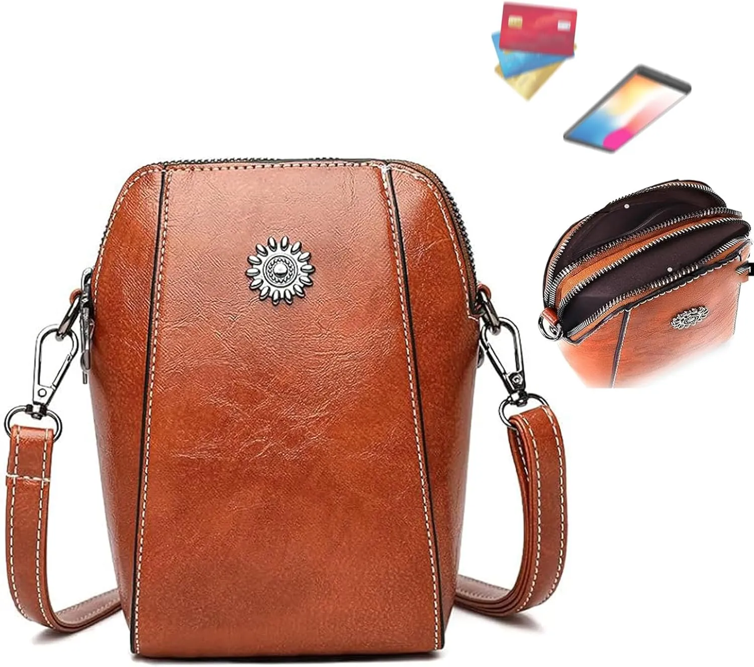 Crossbody Bag Leather, Leather Crossbody Bags For Women, All-Match Vertical Cellphone Bag, Retro Style Bag