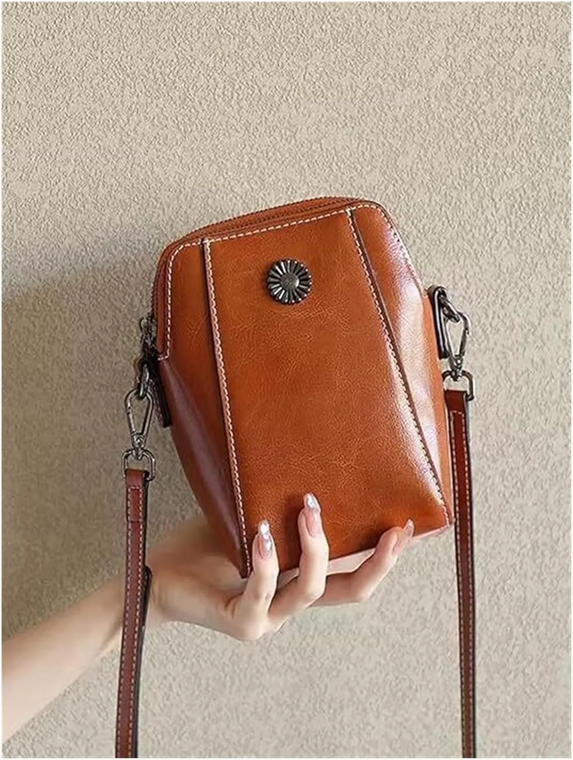 Crossbody Bag Leather, Leather Crossbody Bags For Women, All-Match Vertical Cellphone Bag, Retro Style Bag