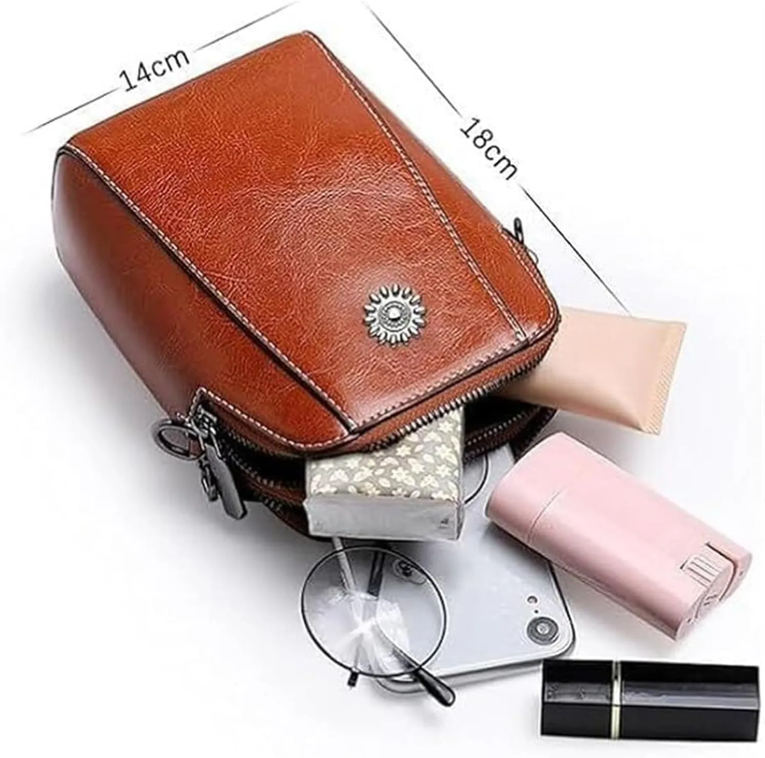 Crossbody Bag Leather, Leather Crossbody Bags For Women, All-Match Vertical Cellphone Bag, Retro Style Bag