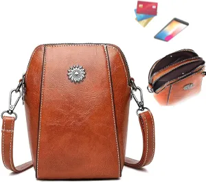 Crossbody Bag Leather, Leather Crossbody Bags For Women, All-Match Vertical Cellphone Bag, Retro Style Bag