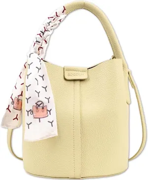 Cute Macaroon Bucket Bag for Women Faux Leather Crossbody Bag Small Purse Handbag Shoulder Bag Silk Ribbon Woven Handle