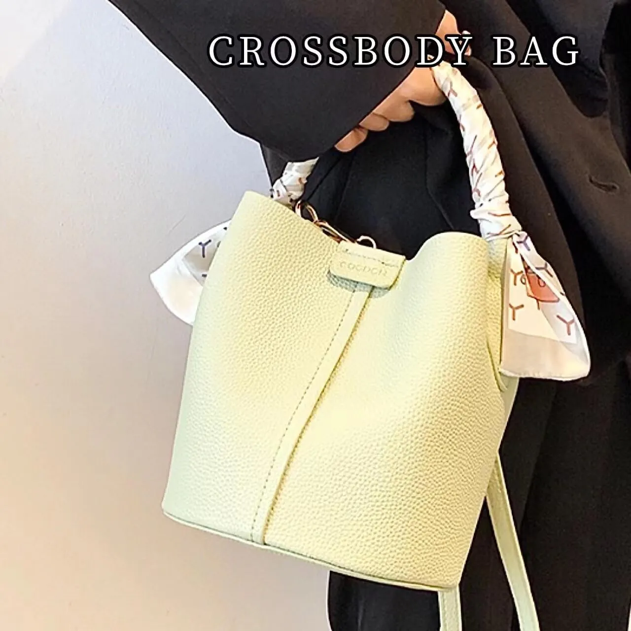 Cute Macaroon Bucket Bag for Women Faux Leather Crossbody Bag Small Purse Handbag Shoulder Bag Silk Ribbon Woven Handle