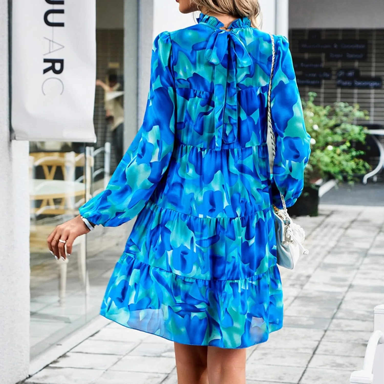 Cute Shift Tunic Dress for Women Ruffle Swing Babydoll Mini Long Sleevee Mini Knee Length Sun Dresses with Pockets