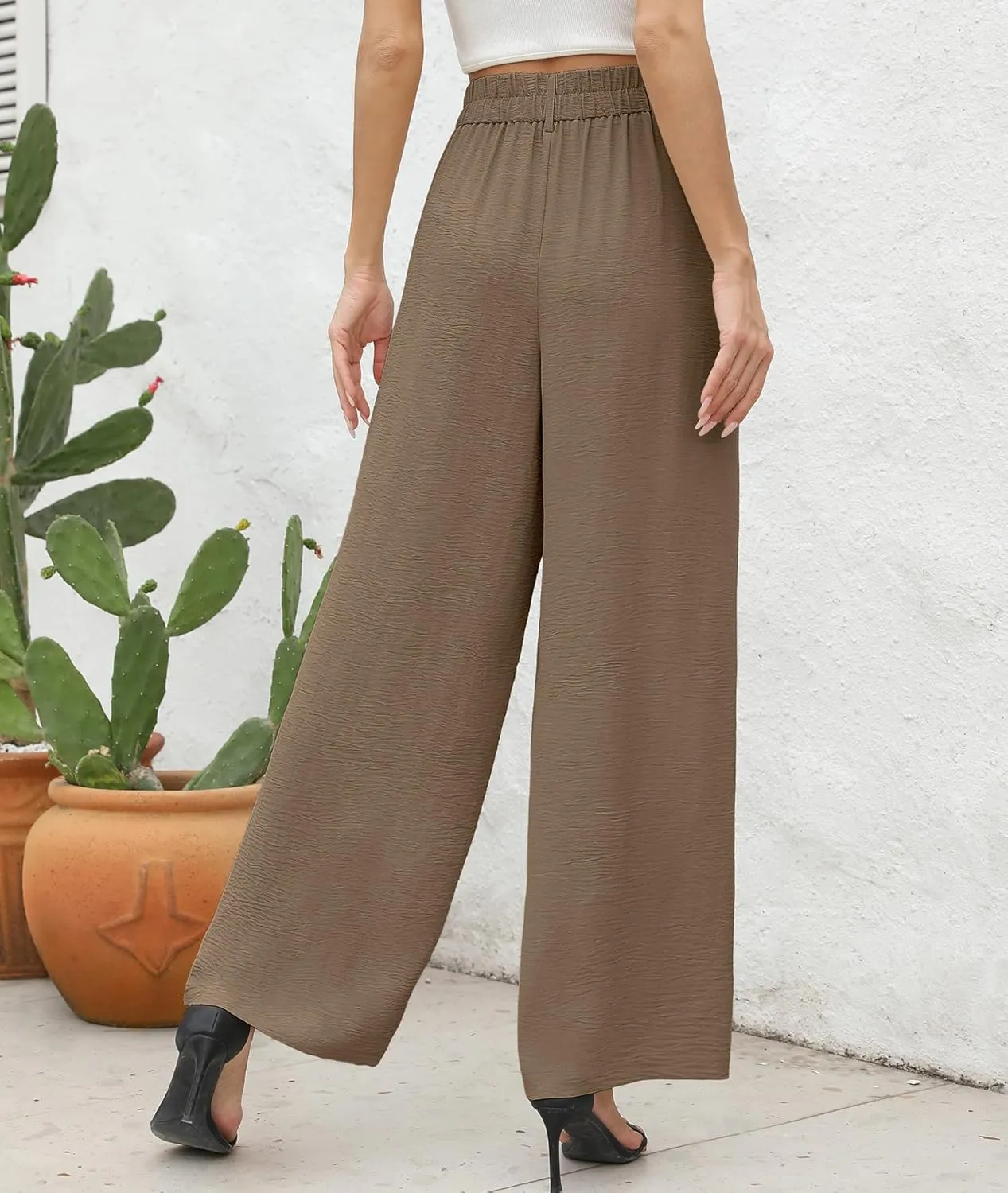 CZYINXIAN Women's Casual High Waisted Wide Leg Pants Flowy Business Work Casual Pants with Pockets