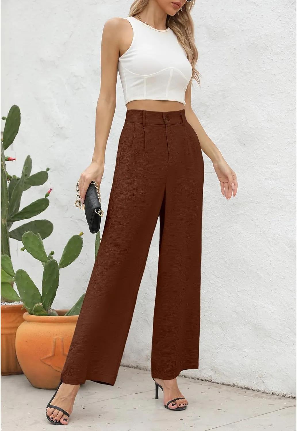 CZYINXIAN Women's Casual High Waisted Wide Leg Pants Flowy Business Work Casual Pants with Pockets