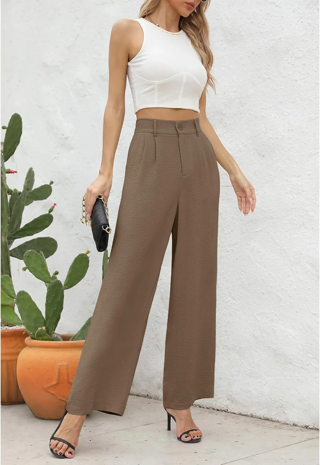 CZYINXIAN Women's Casual High Waisted Wide Leg Pants Flowy Business Work Casual Pants with Pockets