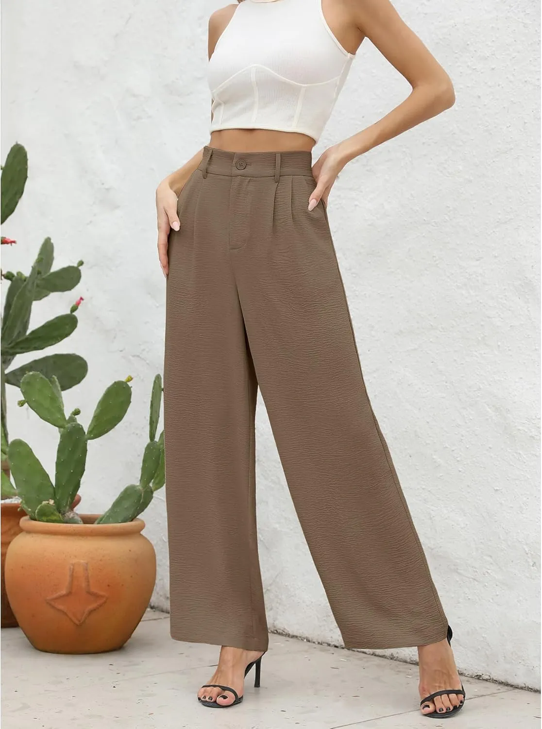 CZYINXIAN Women's Casual High Waisted Wide Leg Pants Flowy Business Work Casual Pants with Pockets