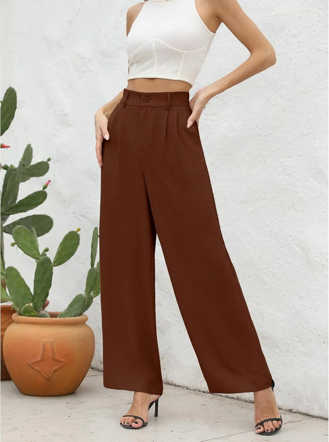 CZYINXIAN Women's Casual High Waisted Wide Leg Pants Flowy Business Work Casual Pants with Pockets