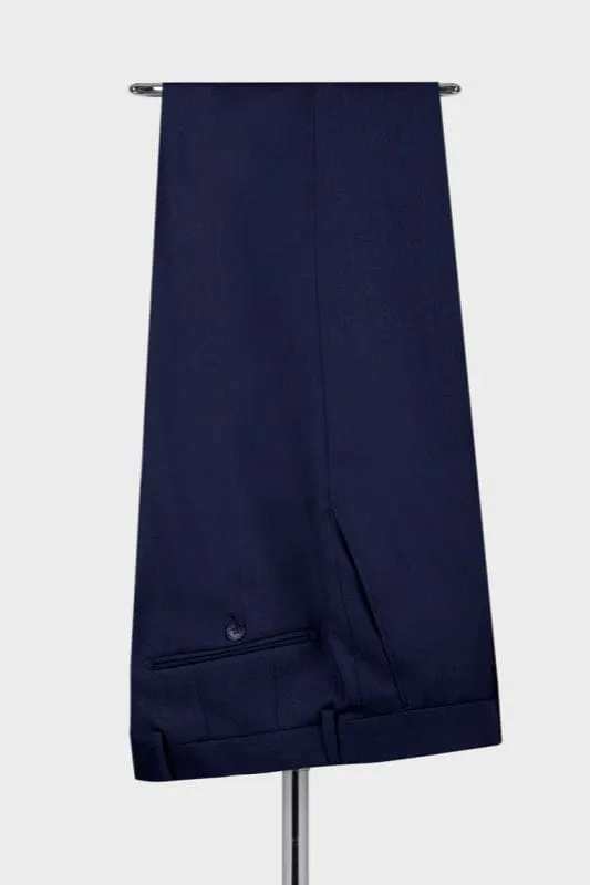 Dark Navy Three Pieces Business Suits Peaked Lapel Slim Fit Prom Suits