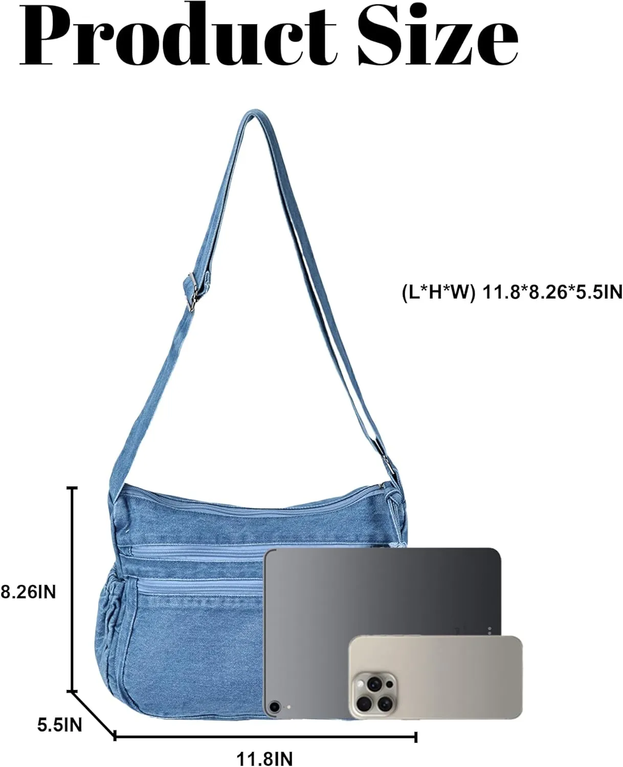 Denim Purse for Women Jean Crossbody Handbags Shoulder Casual Retro Style Lightweight Tote Bag