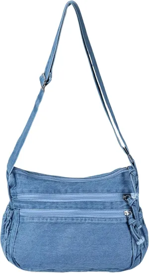 Denim Purse for Women Jean Crossbody Handbags Shoulder Casual Retro Style Lightweight Tote Bag