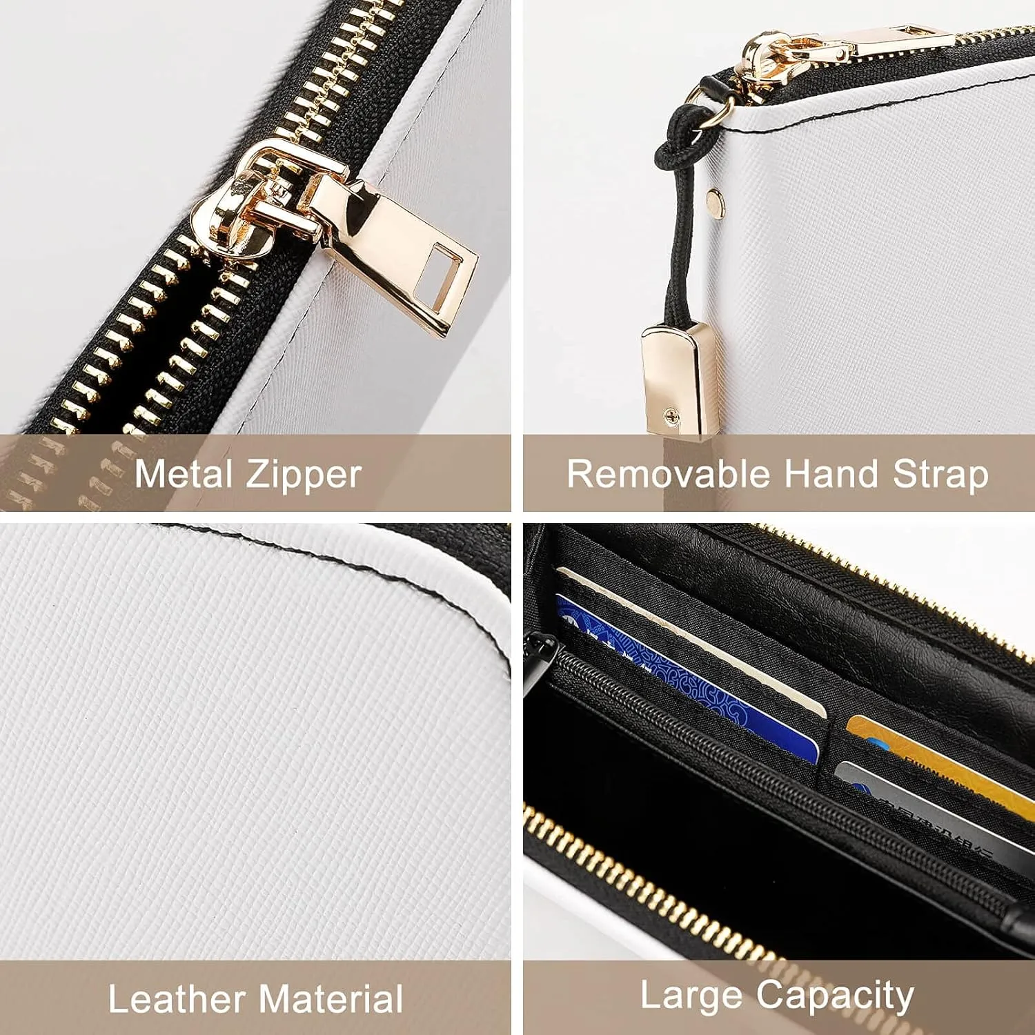 Donnapink Grey Highland Cow Black White Vintage Retro Style Long Clutch Wallet, Long Handbag with Removable Wristlet Strap, PU Leather Zip Purse, Credit Pass Case Card-Holder for Men Women