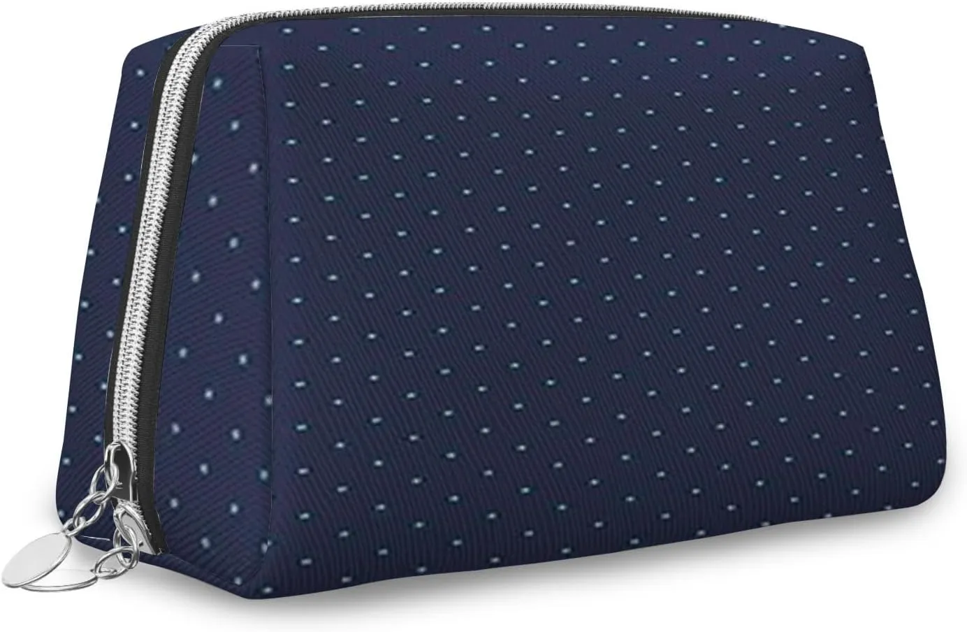 Dots Design,Leather Large Makeup Bag Zipper Pouch,Color Dots on Dark Retro Style,Travel Cosmetic Organizer for Women and Girls,Dark Blue,M