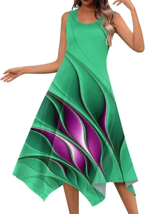 Dresses for Women 2025 Floral Print Flowy Tank Dress Hankerchief Hem Sleeveless Sundress Crewneck Beach Dress