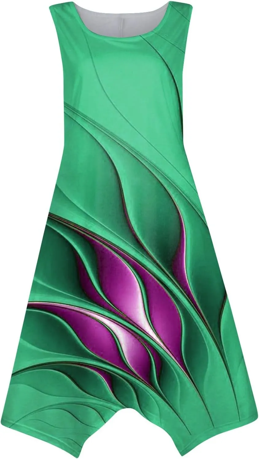 Dresses for Women 2025 Floral Print Flowy Tank Dress Hankerchief Hem Sleeveless Sundress Crewneck Beach Dress