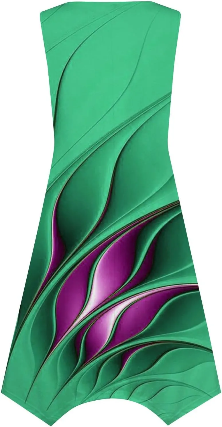 Dresses for Women 2025 Floral Print Flowy Tank Dress Hankerchief Hem Sleeveless Sundress Crewneck Beach Dress