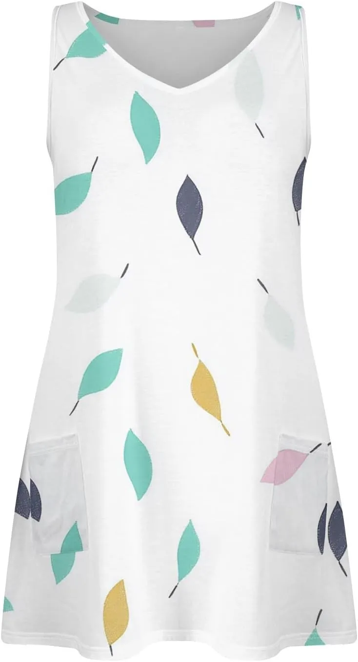 Dresses for Women 2025 V Neck Sleeveless Mini Dresses Floral Print Tank Dresses Loose Sundresses Beach Cover Ups
