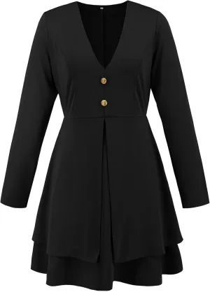 Dresses for Women Solid Color Round Neck Shrunken Pleat Satin Waist Long Lantern Sleeve Elastic Waist Fashion Dress