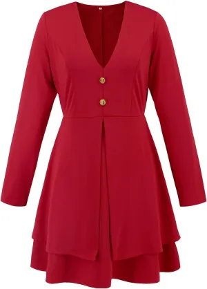 Dresses for Women Solid Color Round Neck Shrunken Pleat Satin Waist Long Lantern Sleeve Elastic Waist Fashion Dress