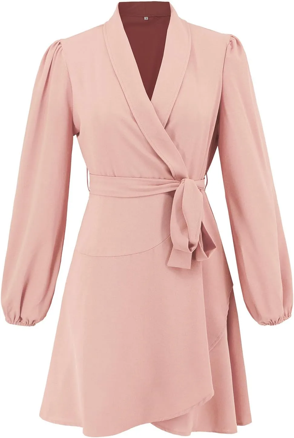 Dresses for Women Solid Color Round Neck Shrunken Pleat Satin Waist Long Lantern Sleeve Elastic Waist Fashion Dress
