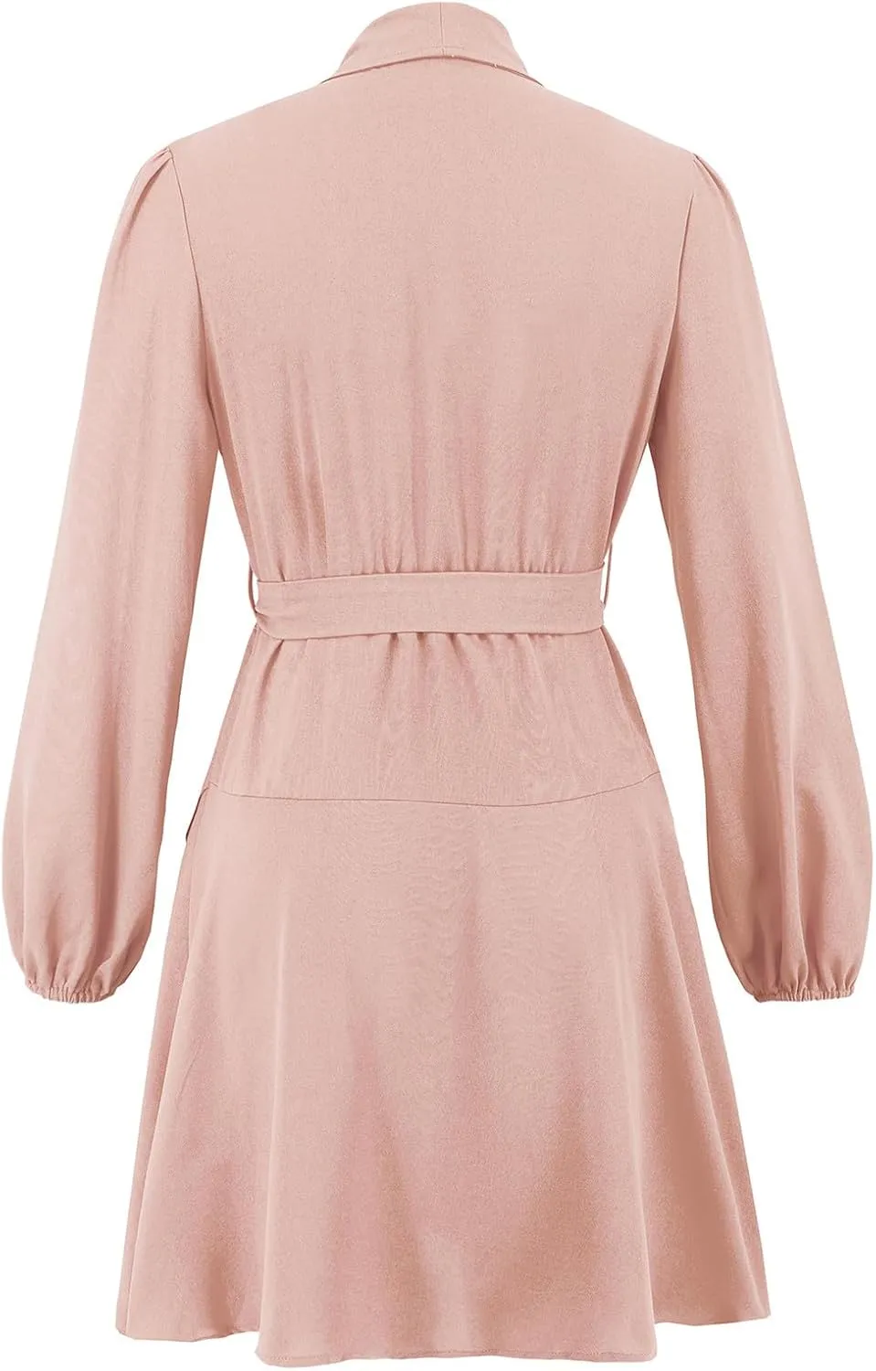 Dresses for Women Solid Color Round Neck Shrunken Pleat Satin Waist Long Lantern Sleeve Elastic Waist Fashion Dress