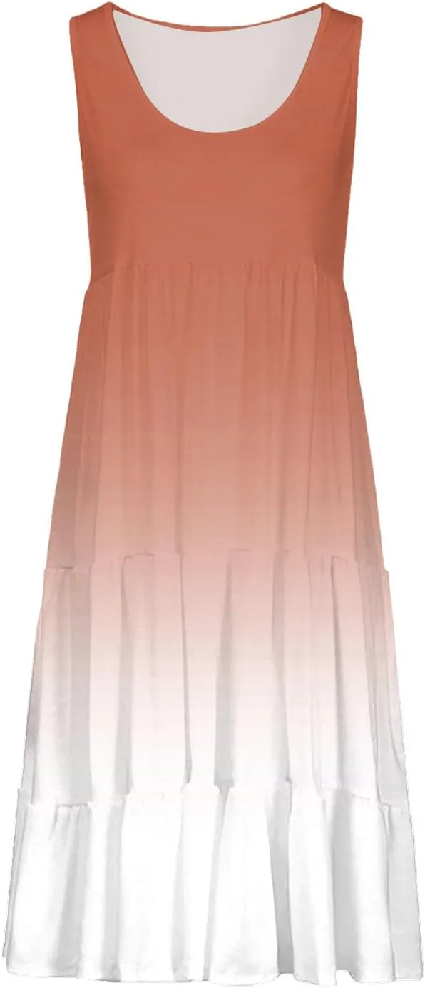 Eduavar Summer Dresses for Women 2024, Casual Summer Dresses for Women Gradient Print Sleeveless Round Neck Mini Dress
