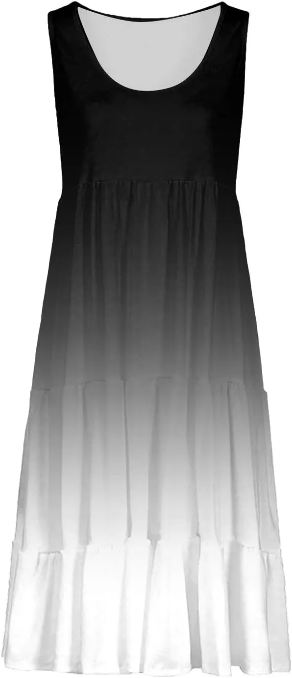 Eduavar Summer Dresses for Women 2024, Casual Summer Dresses for Women Gradient Print Sleeveless Round Neck Mini Dress