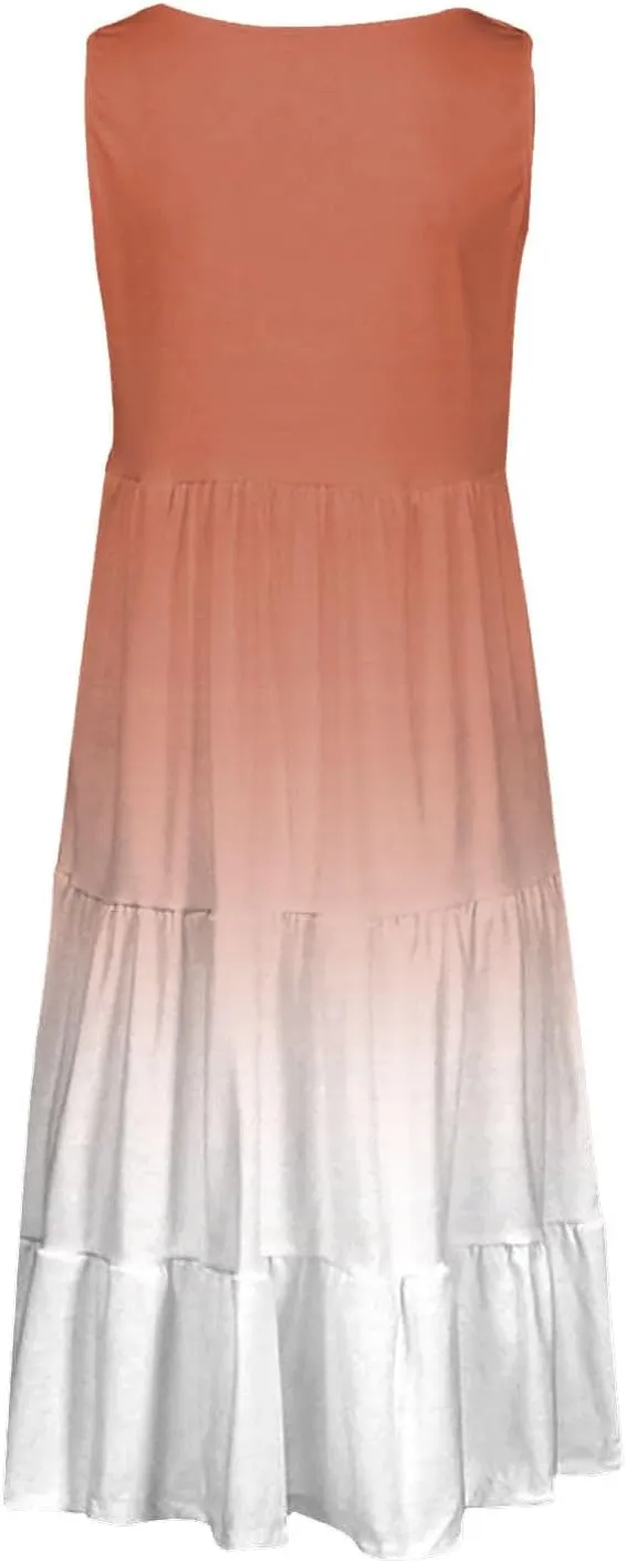 Eduavar Summer Dresses for Women 2024, Casual Summer Dresses for Women Gradient Print Sleeveless Round Neck Mini Dress