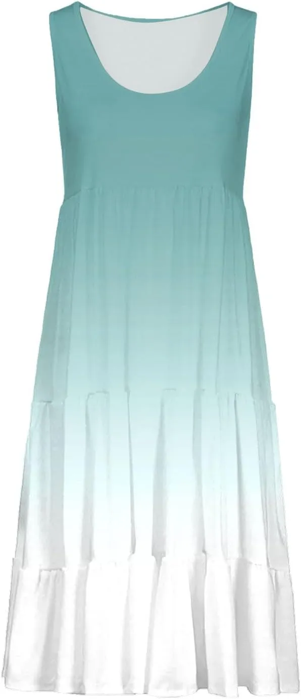 Eduavar Summer Dresses for Women 2024, Casual Summer Dresses for Women Gradient Print Sleeveless Round Neck Mini Dress