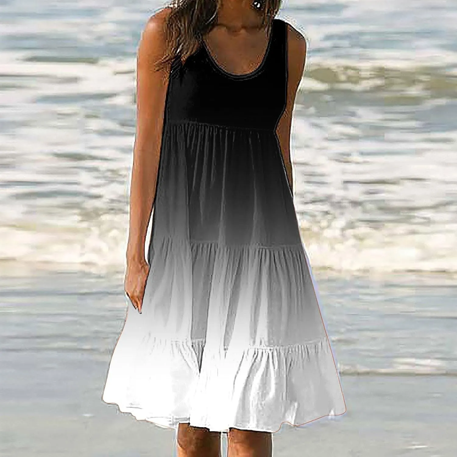 Eduavar Summer Dresses for Women 2024, Casual Summer Dresses for Women Gradient Print Sleeveless Round Neck Mini Dress