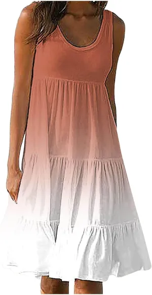 Eduavar Summer Dresses for Women 2024, Casual Summer Dresses for Women Gradient Print Sleeveless Round Neck Mini Dress