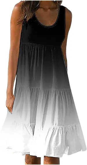 Eduavar Summer Dresses for Women 2024, Casual Summer Dresses for Women Gradient Print Sleeveless Round Neck Mini Dress