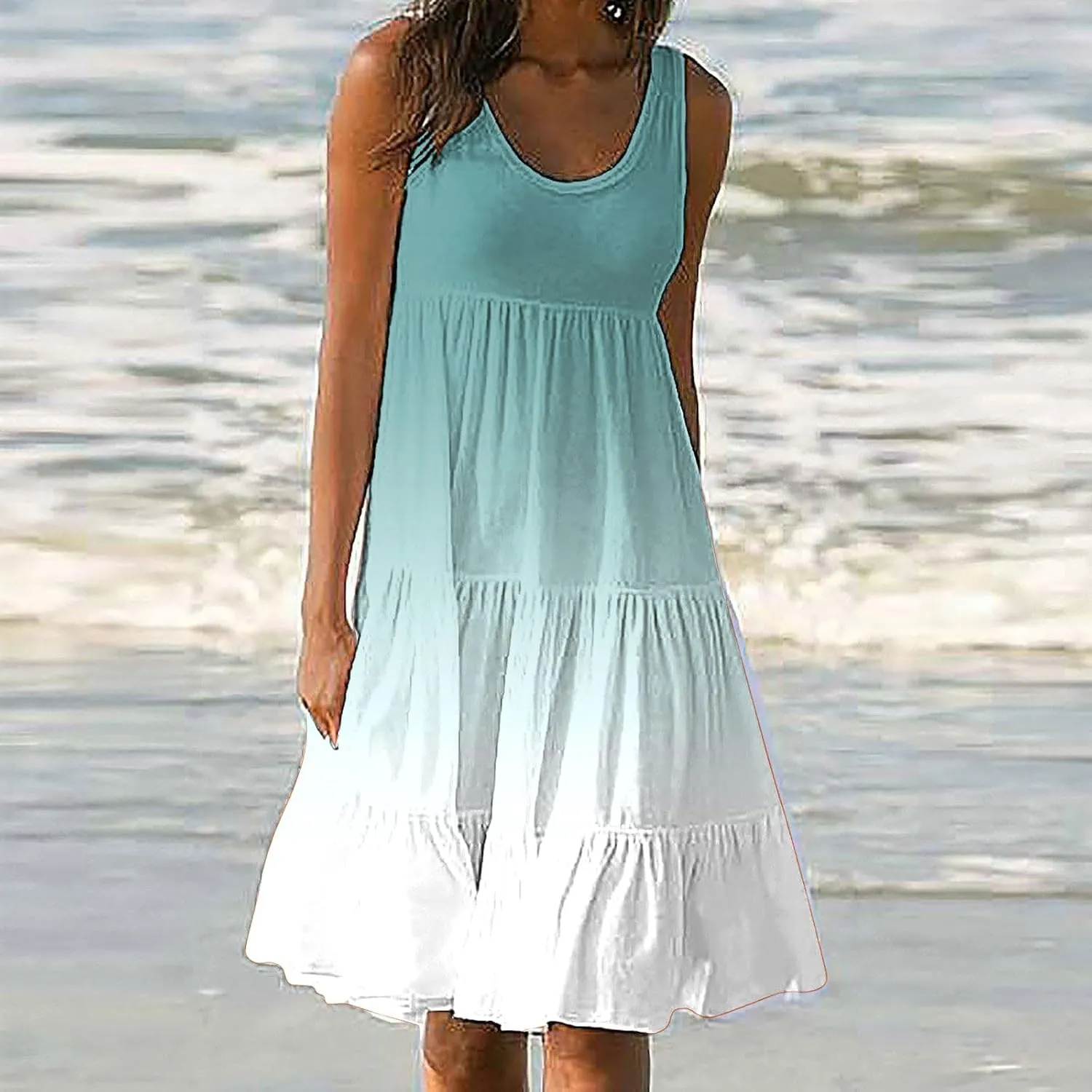 Eduavar Summer Dresses for Women 2024, Casual Summer Dresses for Women Gradient Print Sleeveless Round Neck Mini Dress
