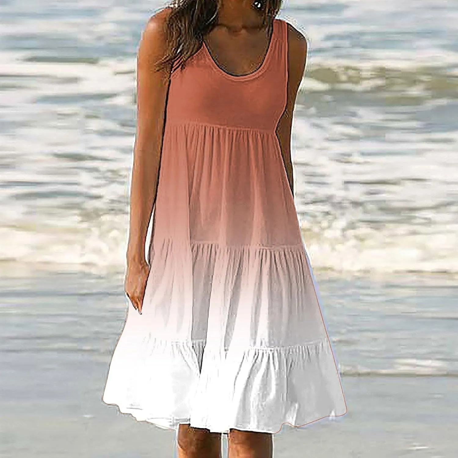 Eduavar Summer Dresses for Women 2024, Casual Summer Dresses for Women Gradient Print Sleeveless Round Neck Mini Dress