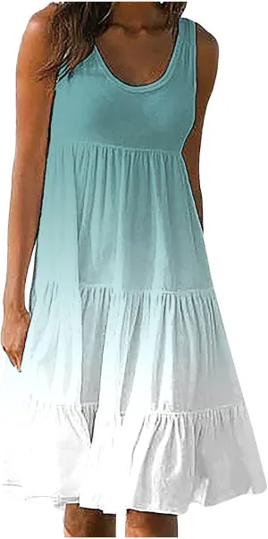 Eduavar Summer Dresses for Women 2024, Casual Summer Dresses for Women Gradient Print Sleeveless Round Neck Mini Dress