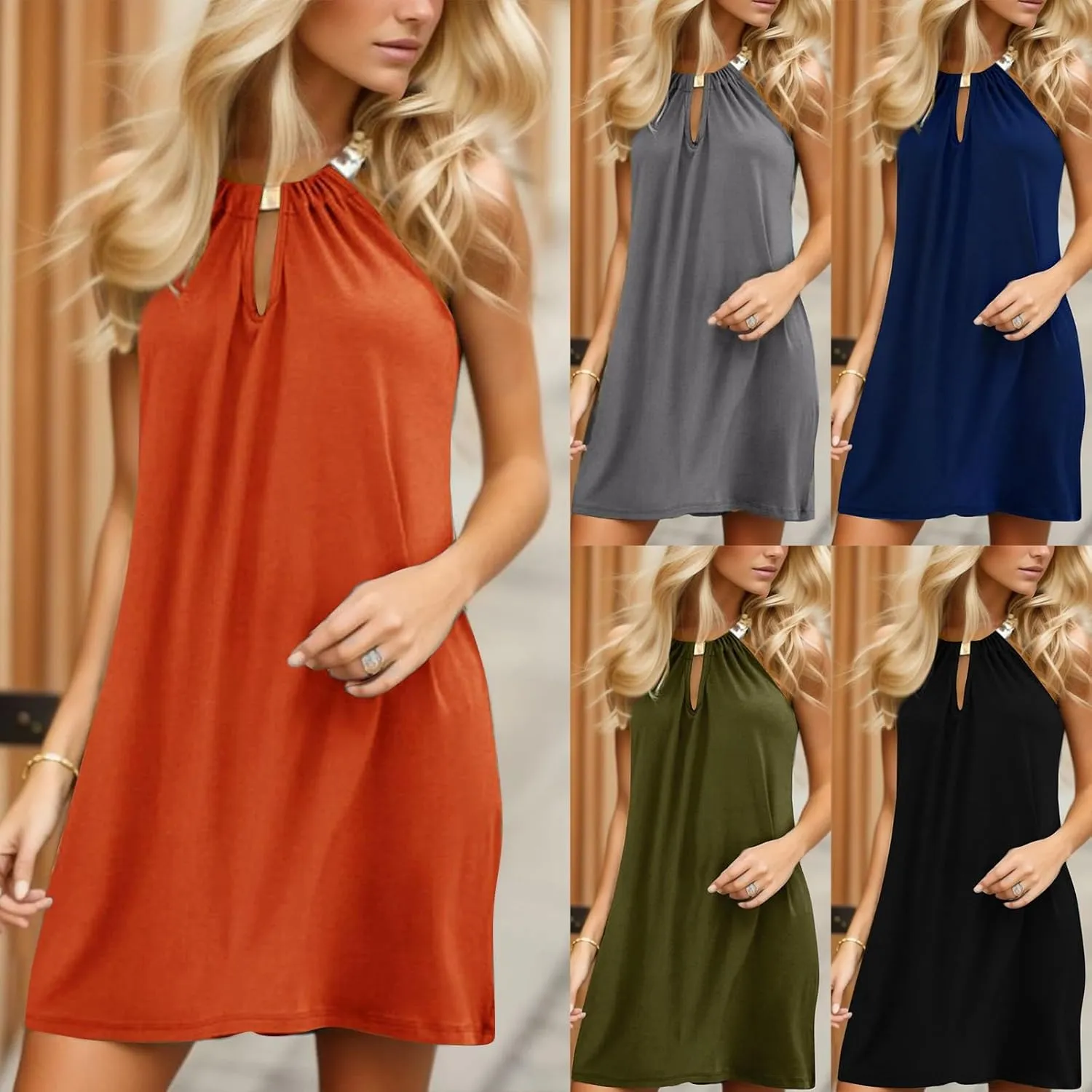 Eduavar Summer Dresses for Women, Mini Dresses for Women Summer Sexy Halter Neck Backless Vest Dress Beach Solid Tank Dress