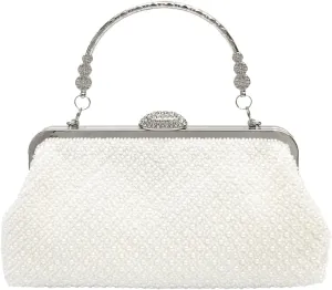 Elegant Pearl Evening Bag for Women | Beaded Clutch Purse with Detachable Chain | Retro Bridal Wedding Crossbody Handbag for Party & Prom