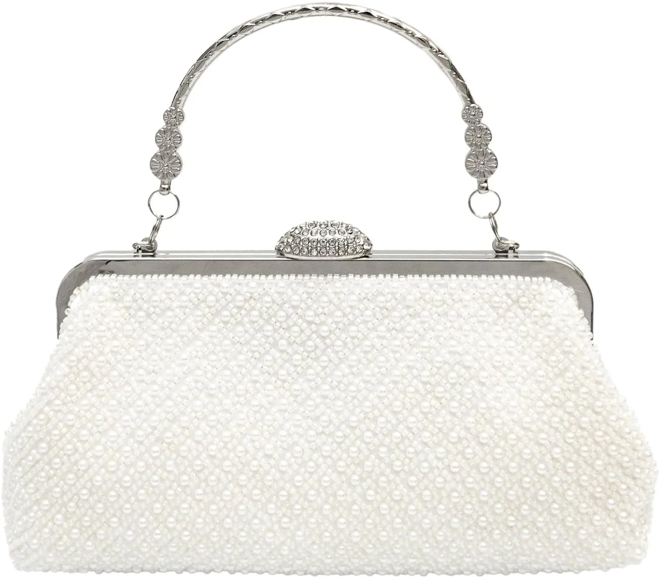 Elegant Pearl Evening Bag for Women | Beaded Clutch Purse with Detachable Chain | Retro Bridal Wedding Crossbody Handbag for Party & Prom