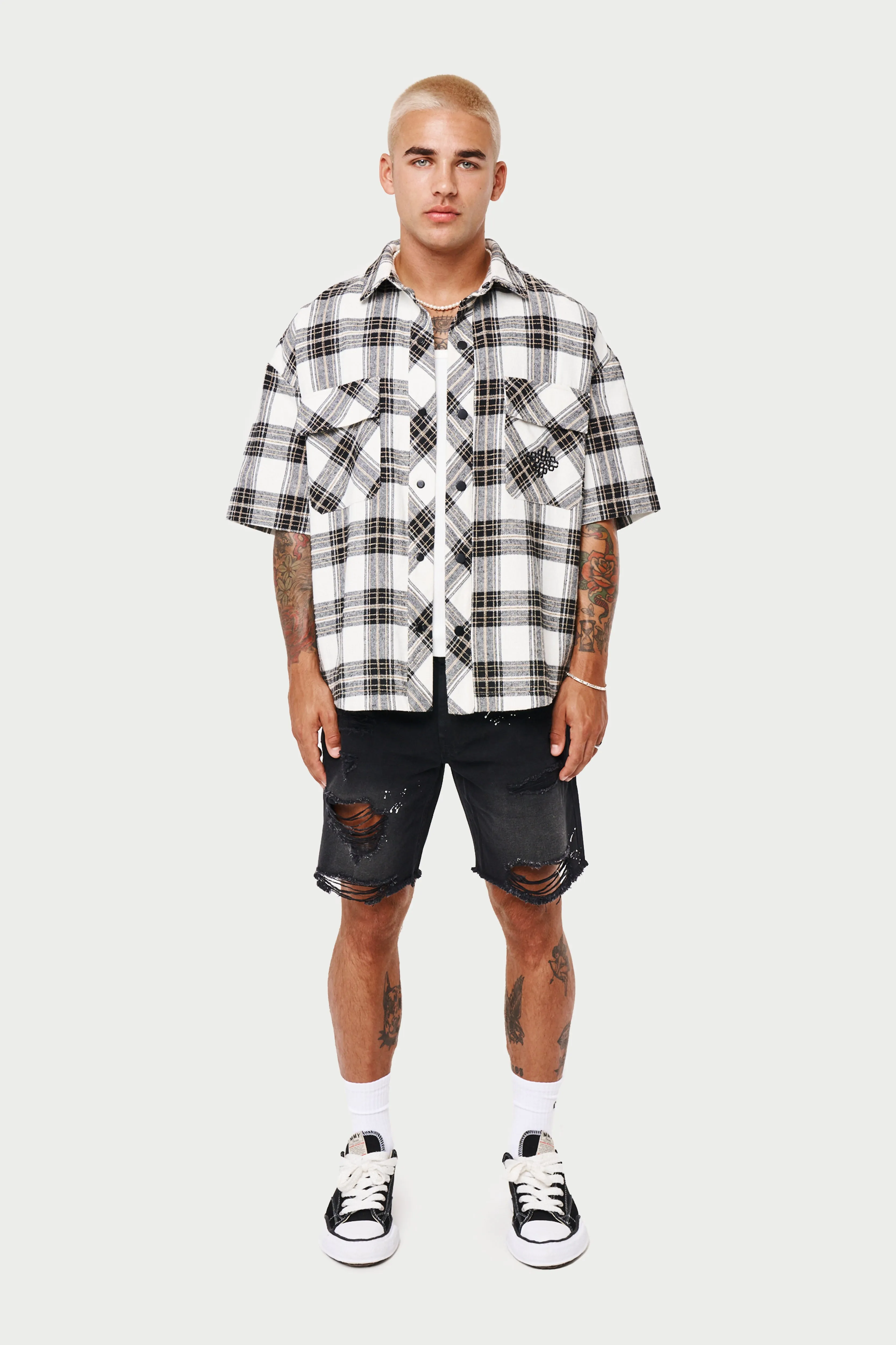 EMBLEM FLANNEL OVERSHIRT - BEIGE