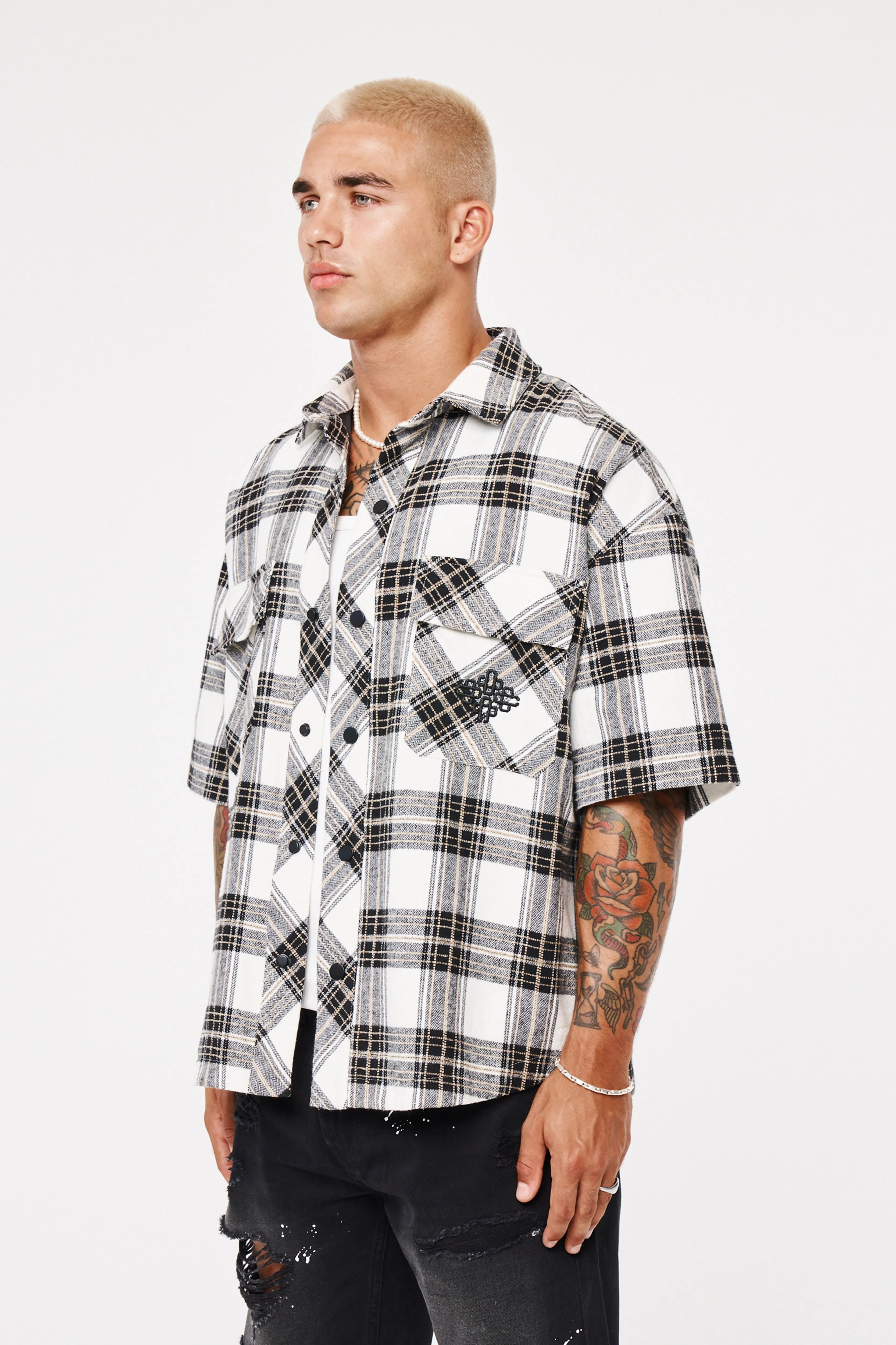 EMBLEM FLANNEL OVERSHIRT - BEIGE