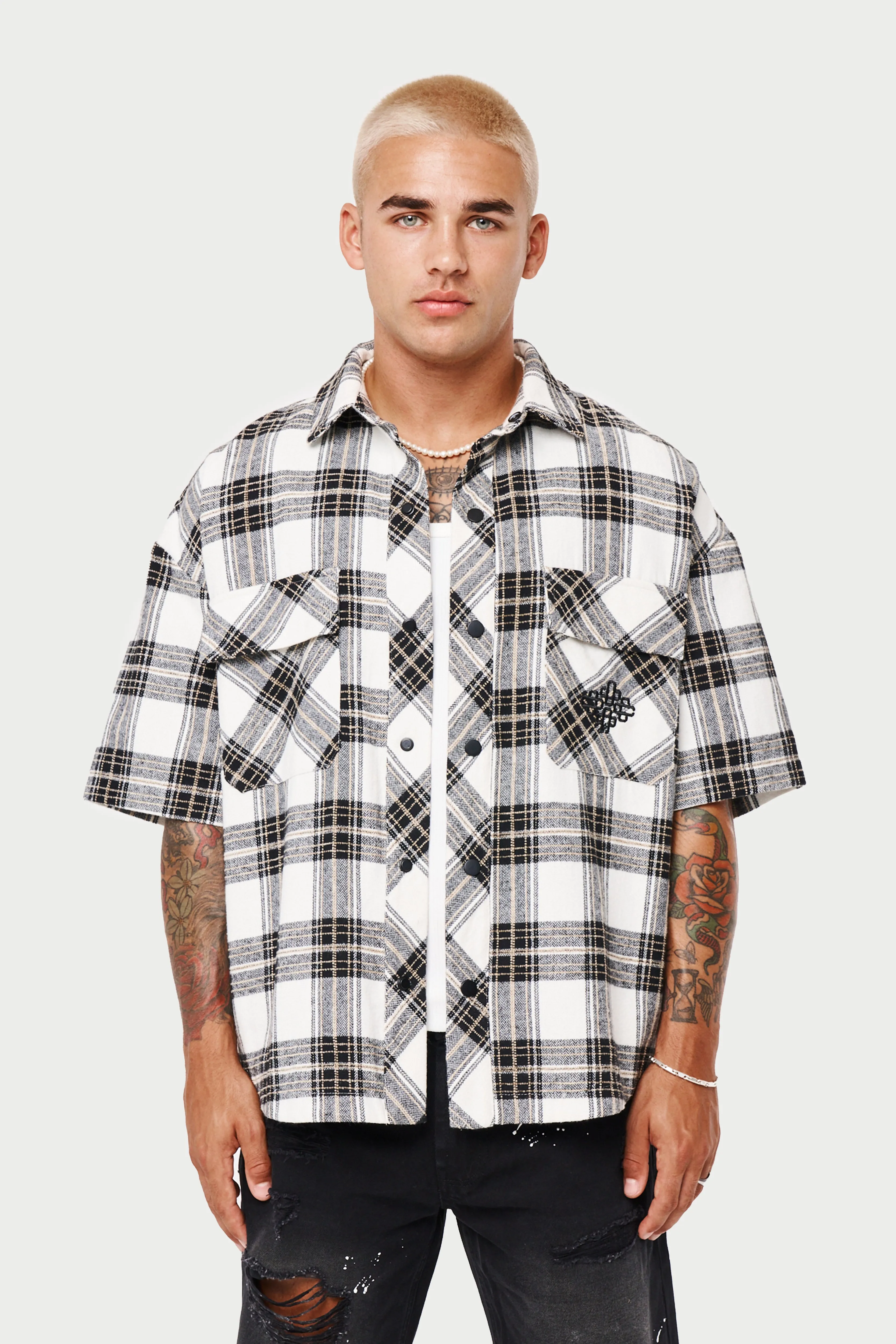 EMBLEM FLANNEL OVERSHIRT - BEIGE
